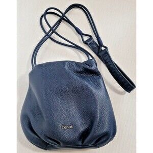 EUC The Sak Lorelie Small Drawstring Blue Leather Crossbody Bag Purse